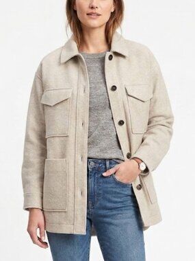 Banana Republic Structured 4-Pocket Wool Blend Shacket Oatmeal Size XS
